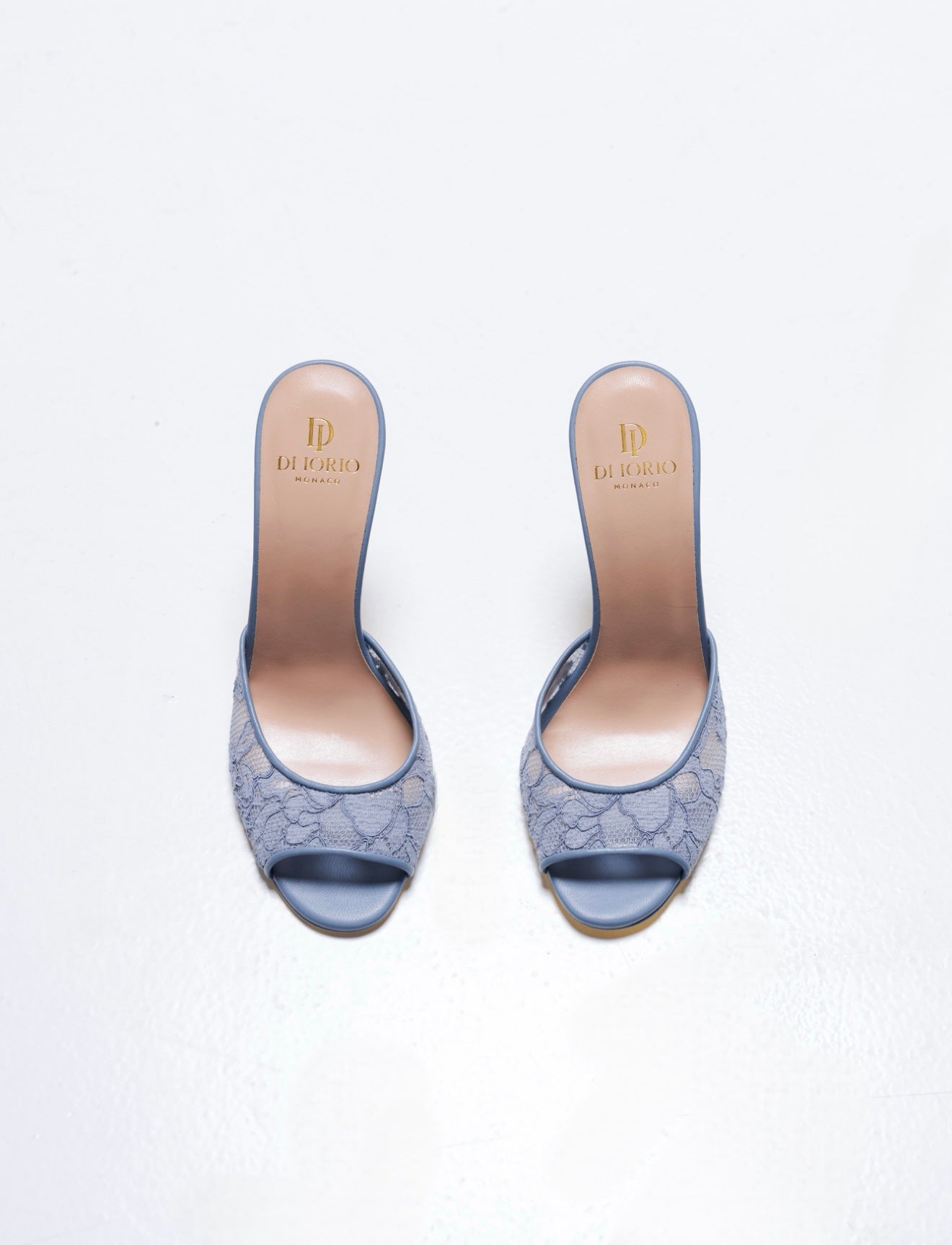 Mule à talon en dentelle bleu pour femme vu de haut