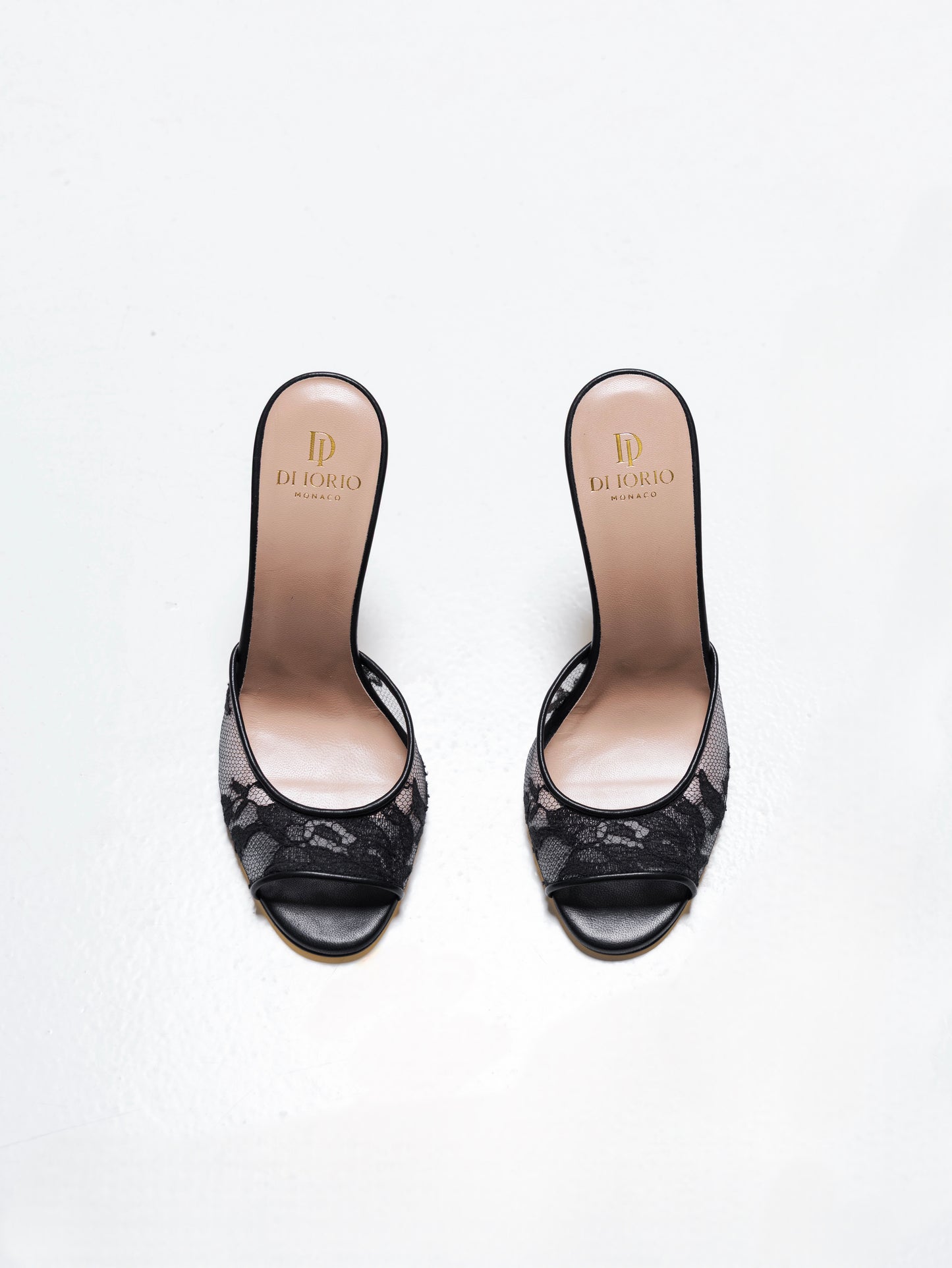 Mule à talon en dentelle noir pour femme vu de haut