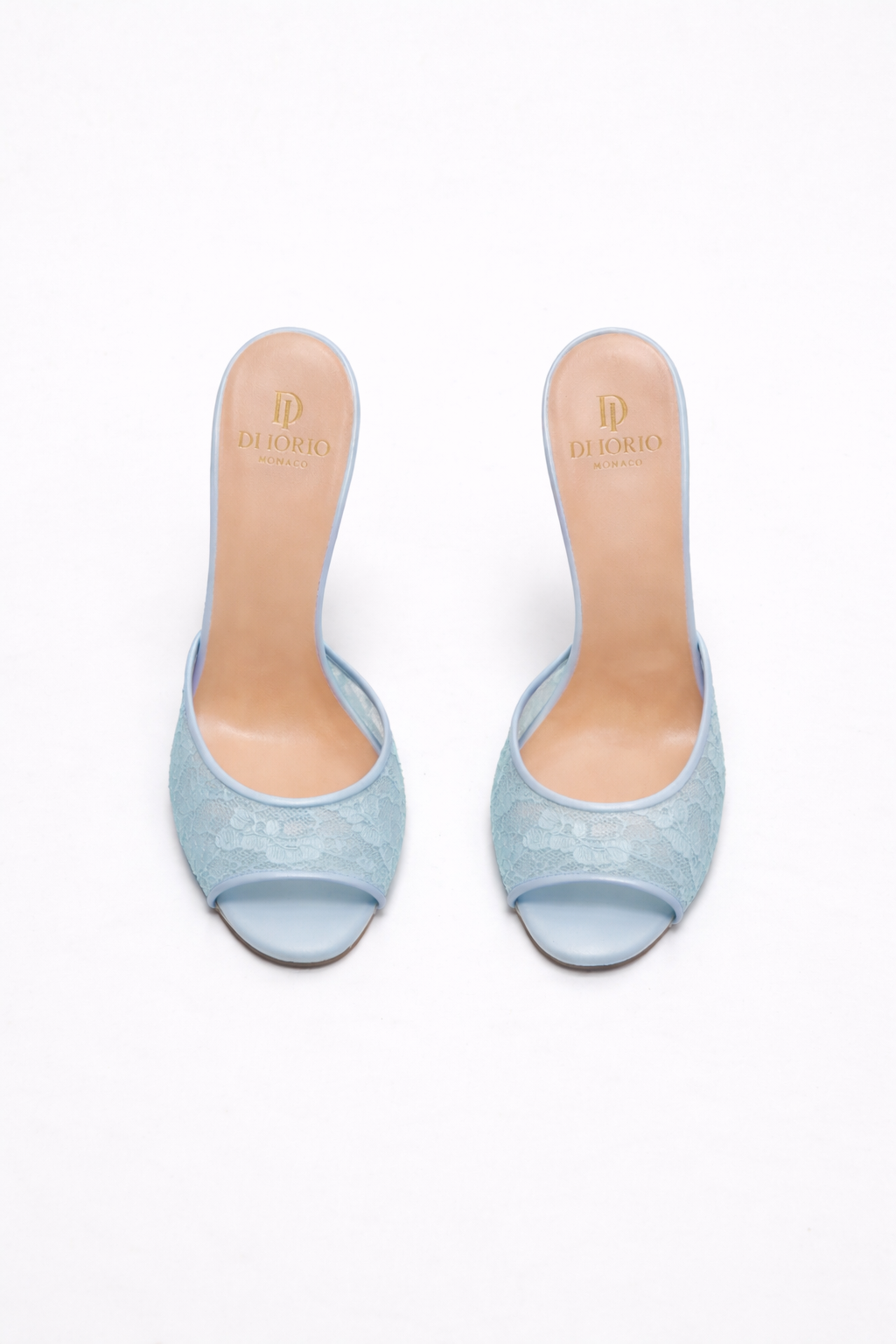 Mule à talon en dentelle summer blue pour femme vu de haut