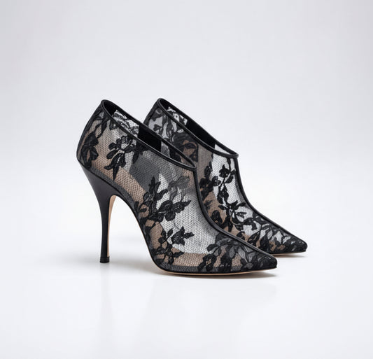 Bottines à talon en dentelle noir pour femme vu de 3/4