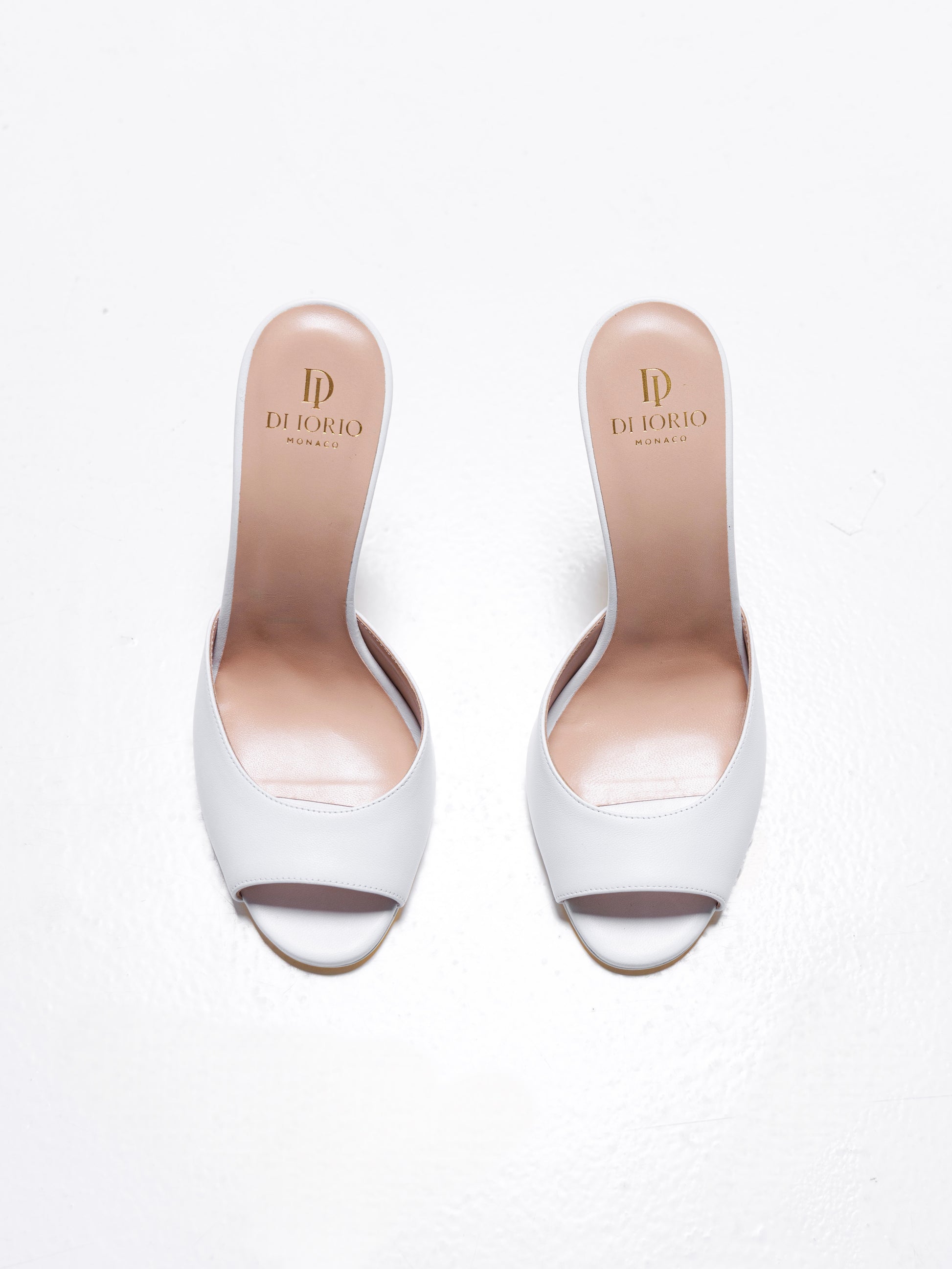 Mule à talon en cuir de veau blanc pour femme vu de haut 