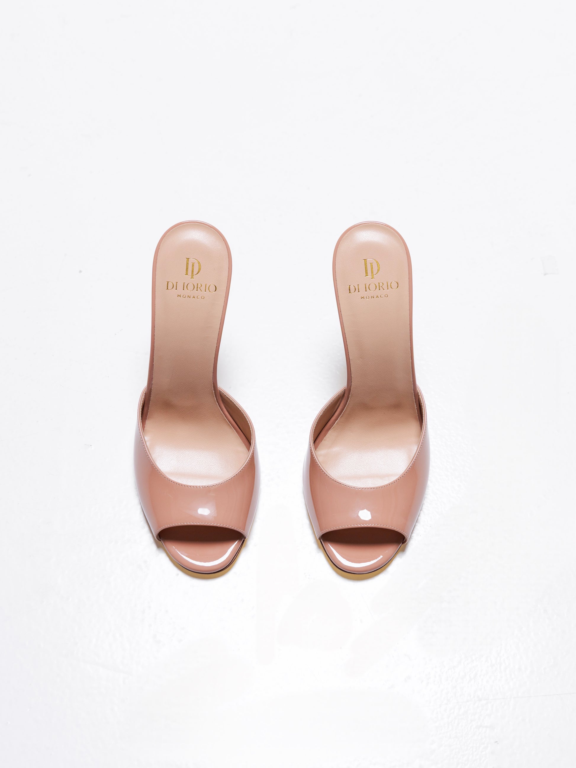 Mule à talon en cuir de veau nude pour femme vu de haut 