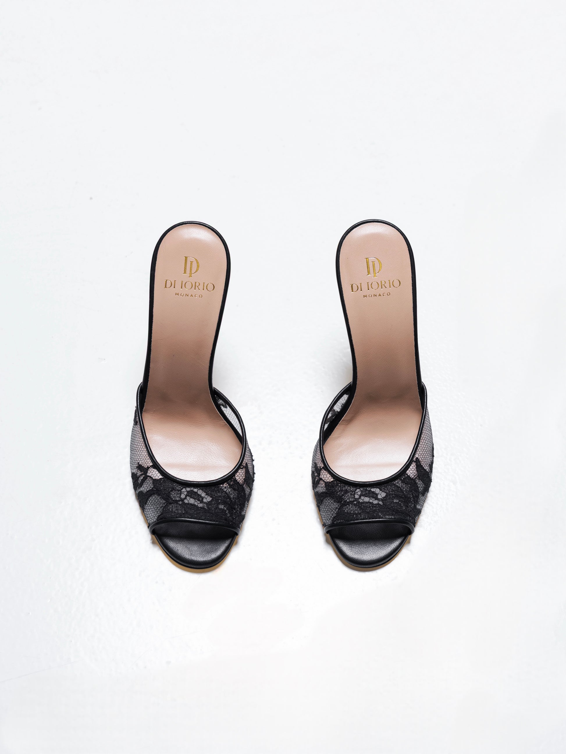 Mule à talon en dentelle noir pour femme vu de haut 