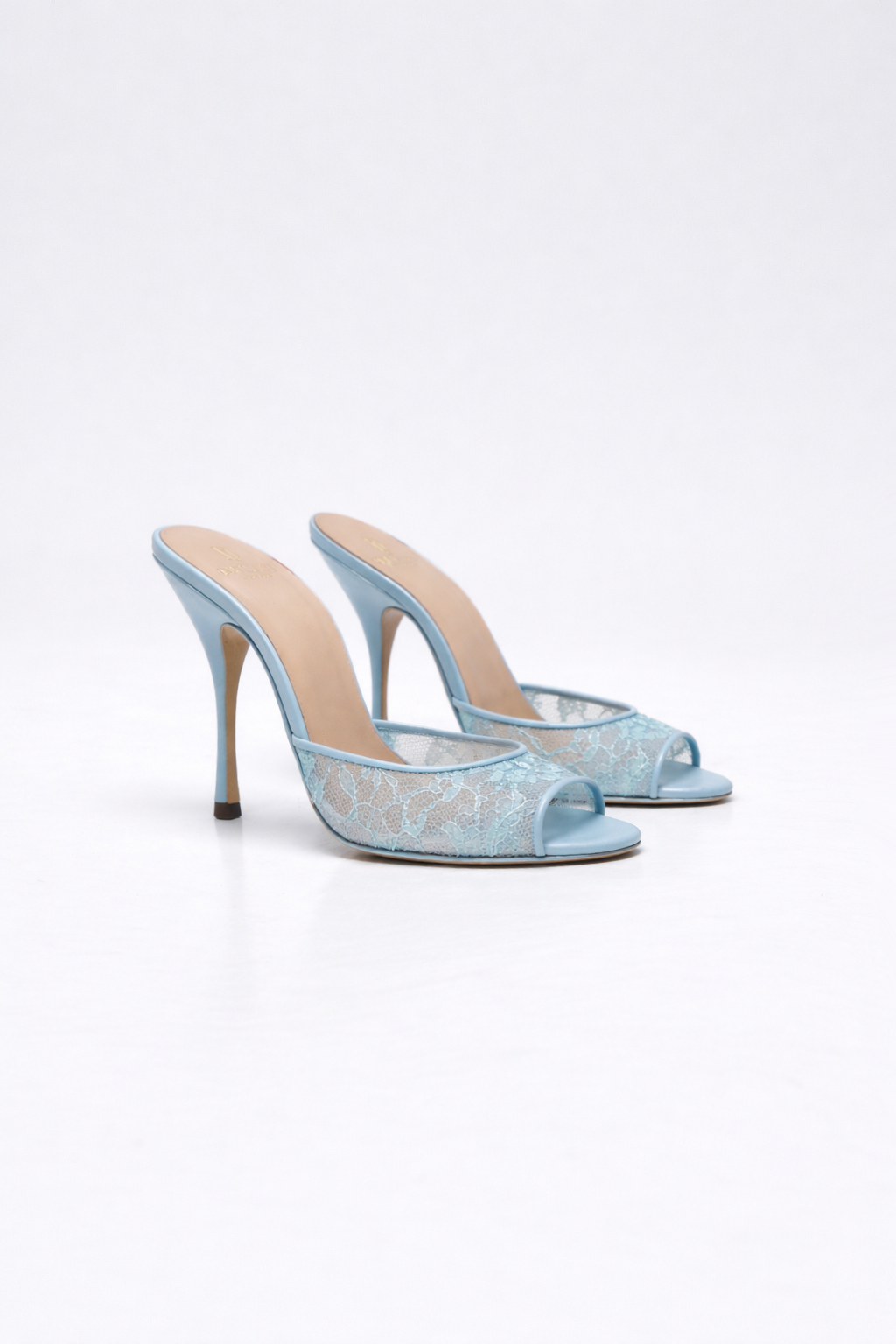 Mule à talon en dentelle summer bleu pour femme vu de 3/4 