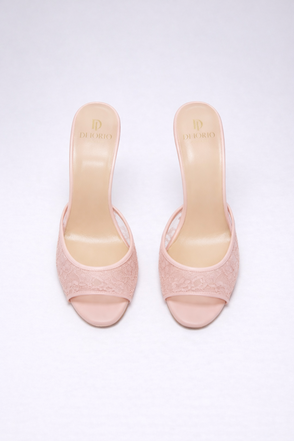 Mule à talon en dentelle rose pour femme vu de haut 