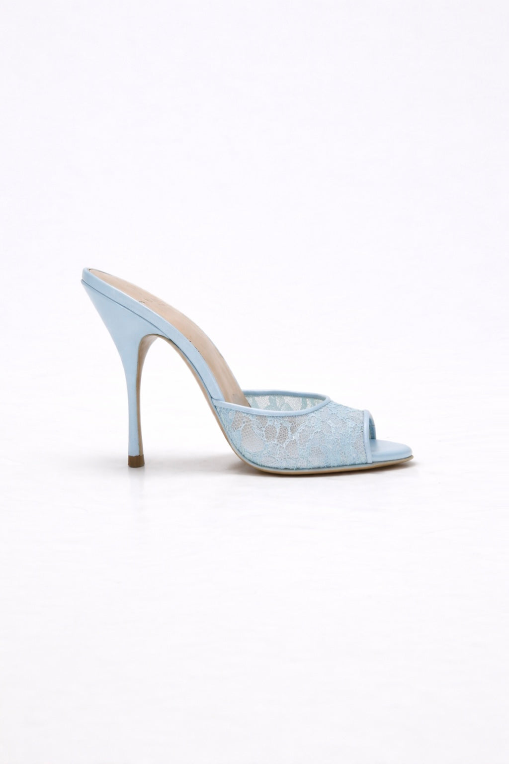 Mule à talon en dentelle summer blue pour femme vu de profil