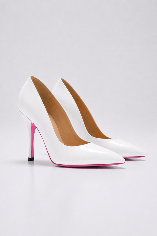 escaping en cuir blanc et semelle rose pour femme vu de 3/4