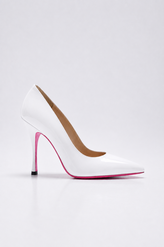 escarpin en cuir blanc et semelle rose pour femme vu de profil