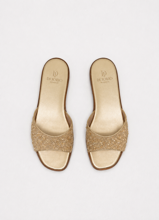 mule plate en tweed or pour femme vu de haut