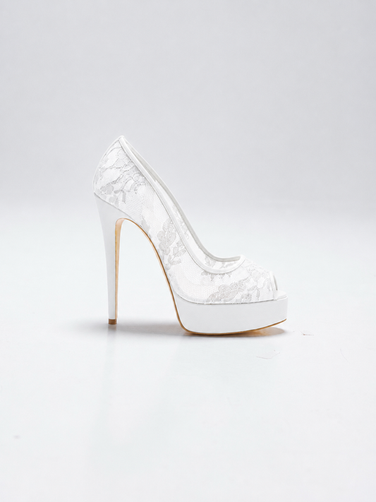 talon a plateforme en dentelle blanche et semelle or pour femme vu de profil